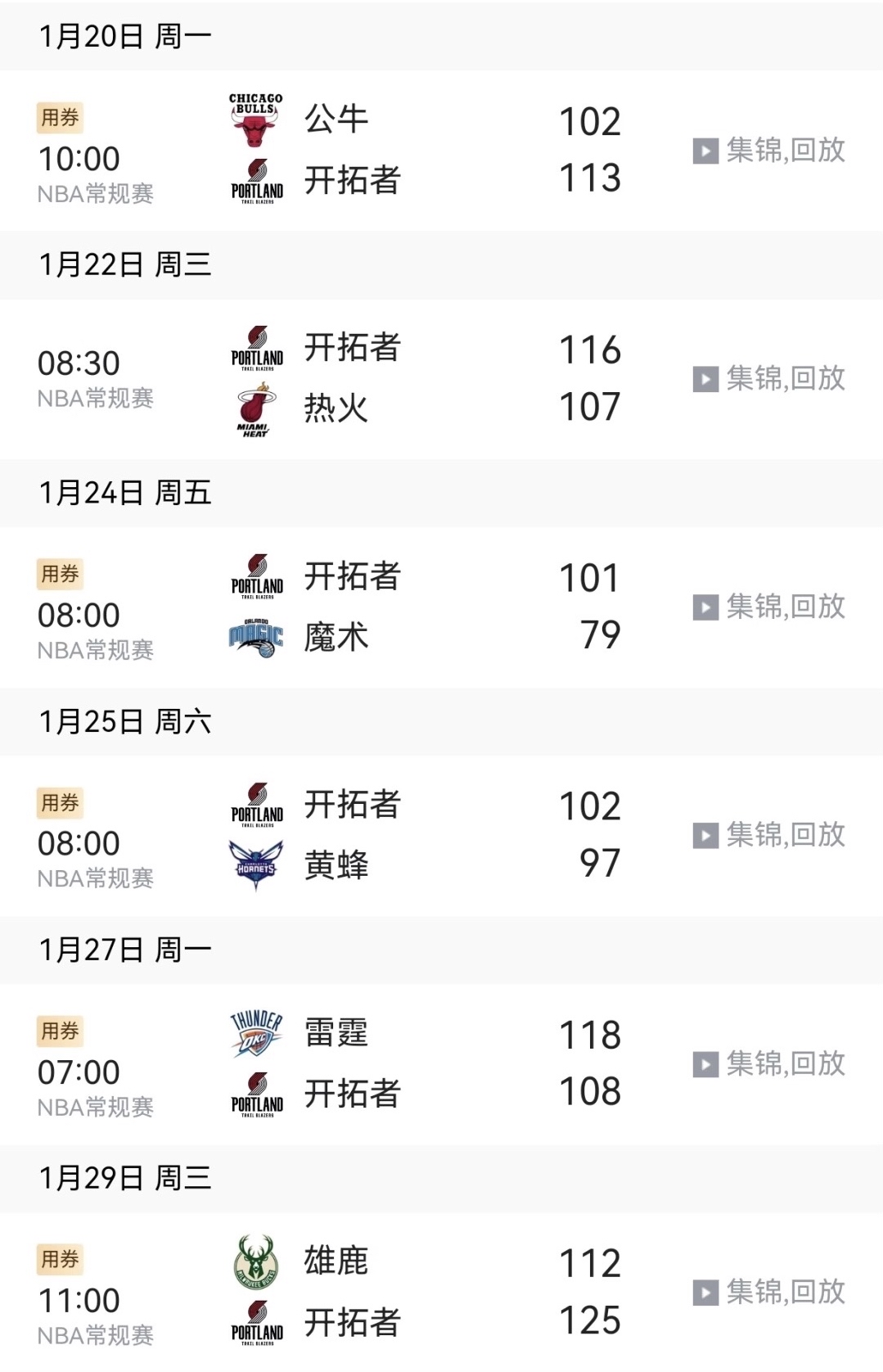 包含开拓者队内外线齐飙狂胜对手的词条